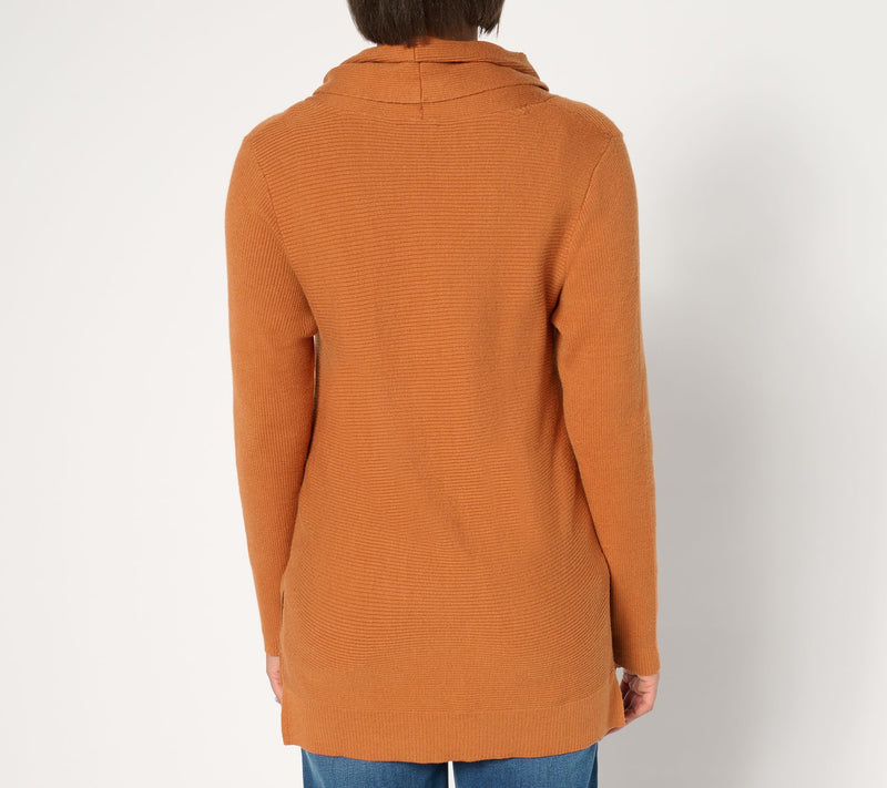 AnyBody Brushed Rib Cowl Neck Sweater with Side Slits — View 12