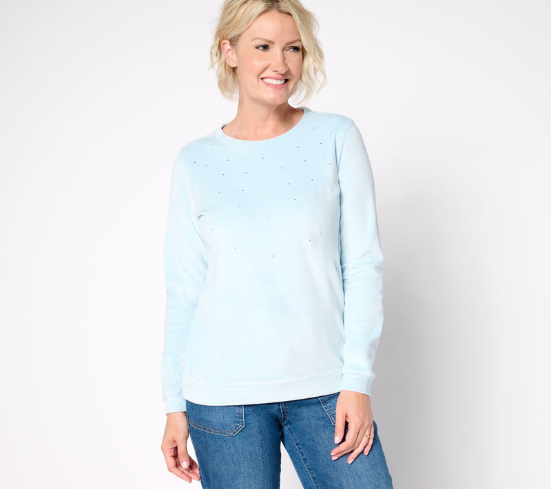 AnyBody Round Neck Studded Velour Knit Pullover — Main view
