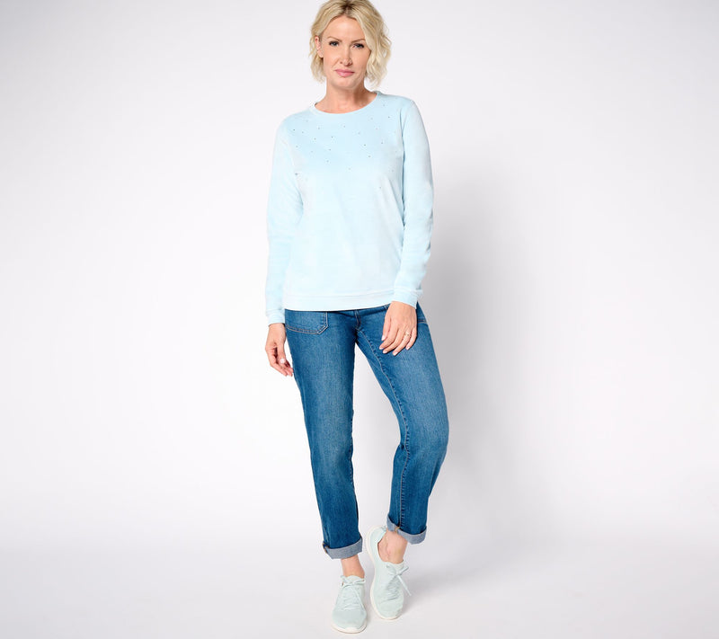 AnyBody Round Neck Studded Velour Knit Pullover — View 4