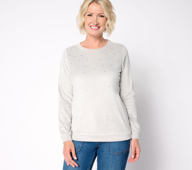 AnyBody Round Neck Studded Velour Knit Pullover — View 11