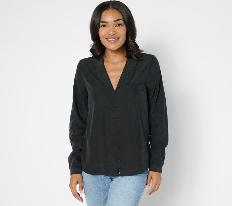 Me by Jennie Garth Emerson Drapey Blouse with Notched Collar — View 3