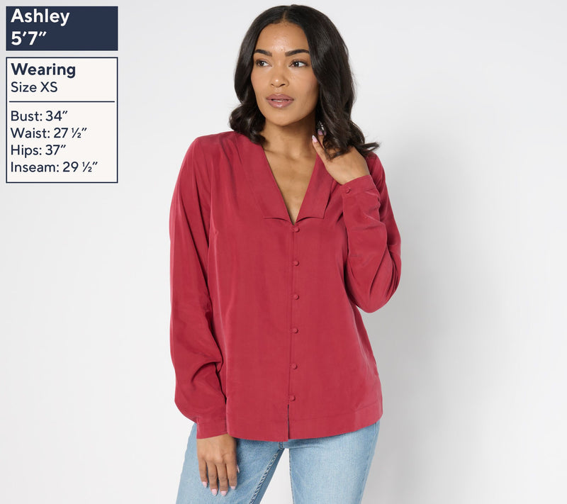 Me by Jennie Garth Emerson Drapey Blouse with Notched Collar — View 9