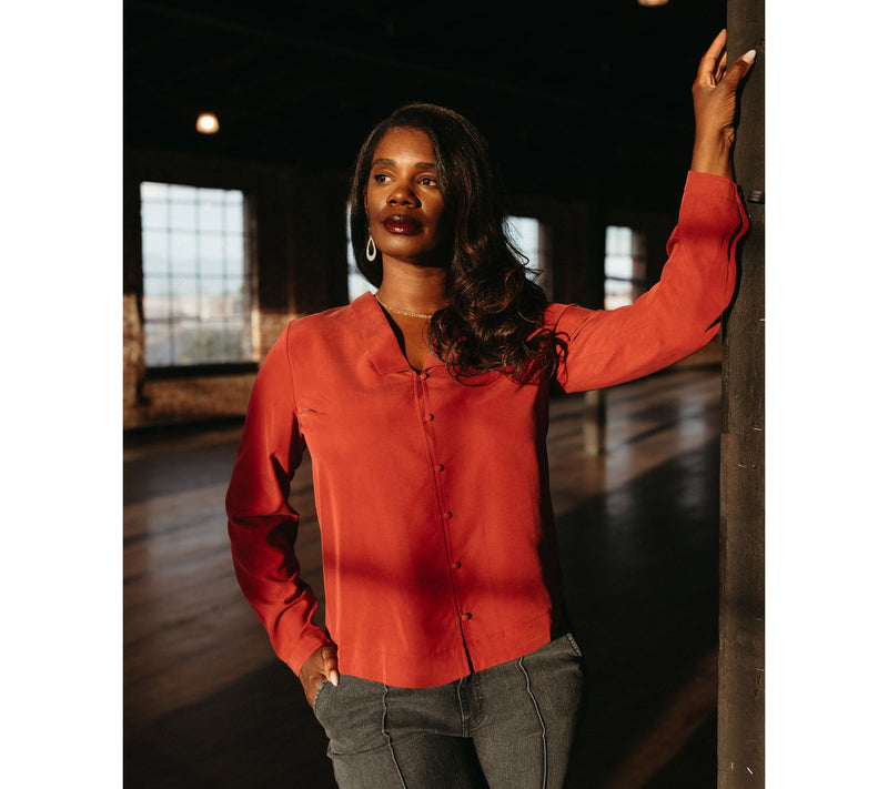 Me by Jennie Garth Emerson Drapey Blouse with Notched Collar — View 14