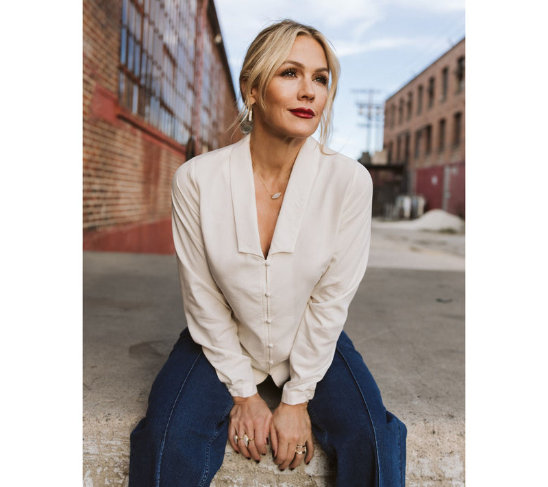 Me by Jennie Garth Emerson Drapey Blouse with Notched Collar — View 13