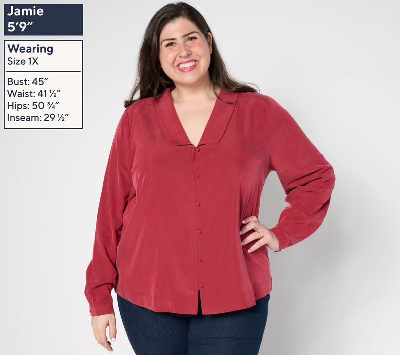 Me by Jennie Garth Emerson Drapey Blouse with Notched Collar — View 8
