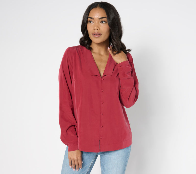 Me by Jennie Garth Emerson Drapey Blouse with Notched Collar — View 5