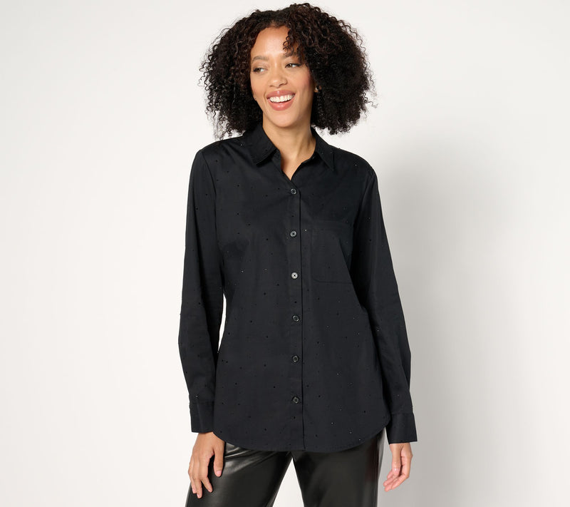 Joan Rivers Red Carpet Button Front Shirt with Rhinestones — View 7