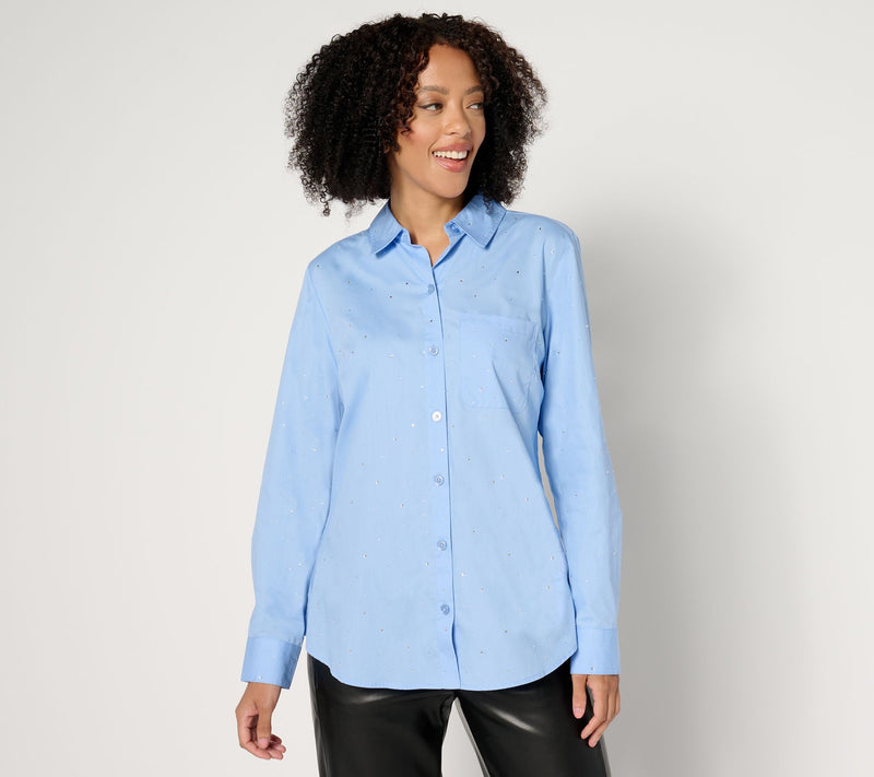 Joan Rivers Red Carpet Button Front Shirt with Rhinestones — Main view
