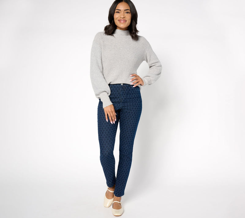 Denim & Co. Petite Classic Denim Slim Straight Printed Jean — View 5