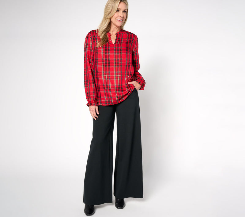 Denim & Co. Plaid Print Lurex Top with Bias Trim — View 13