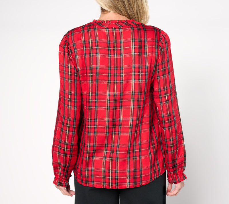 Denim & Co. Plaid Print Lurex Top with Bias Trim — View 12