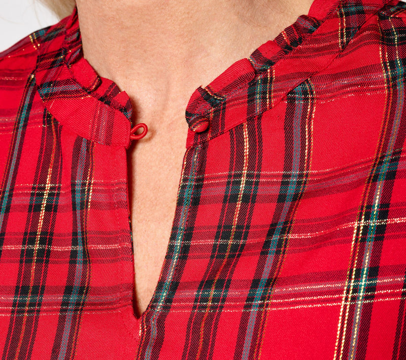 Denim & Co. Plaid Print Lurex Top with Bias Trim — View 14