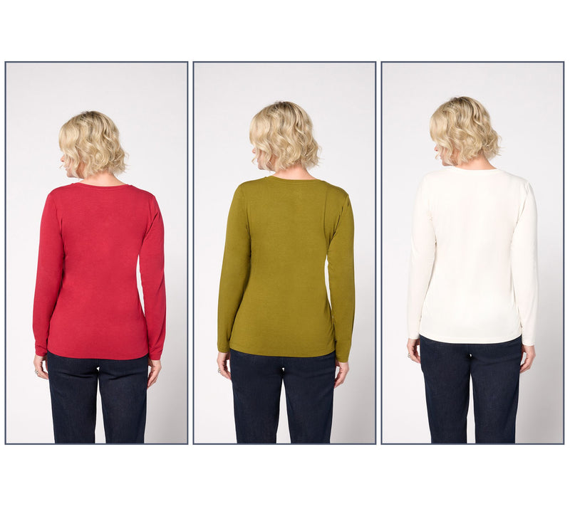 Denim & Co. Essentials So Soft Jersey 3-Pack V-Neck Tops — View 10