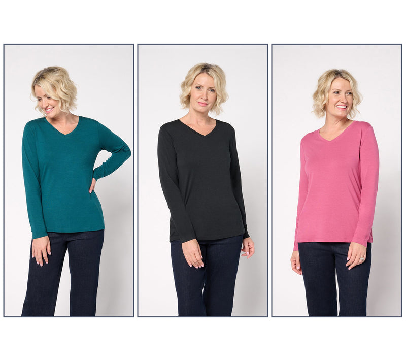 Denim & Co. Essentials So Soft Jersey 3-Pack V-Neck Tops — View 18