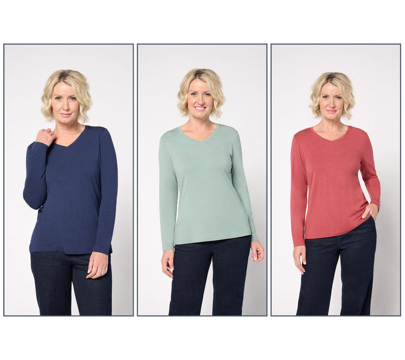 Denim & Co. Essentials So Soft Jersey 3-Pack V-Neck Tops — View 19