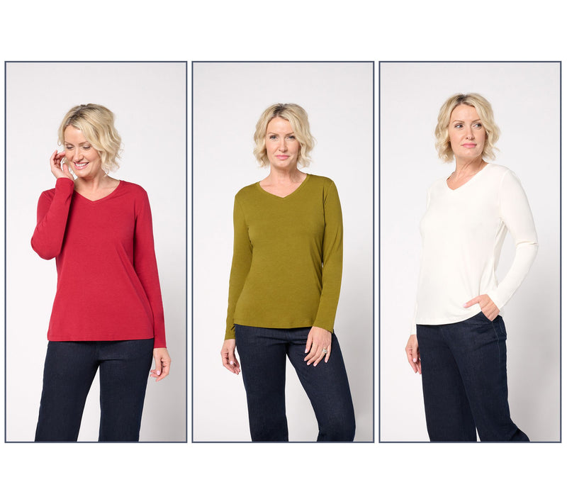 Denim & Co. Essentials So Soft Jersey 3-Pack V-Neck Tops — View 21