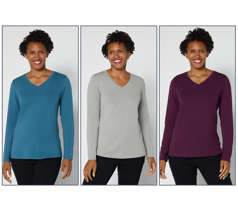 Denim & Co. Essentials So Soft Jersey 3-Pack V-Neck Tops — View 2