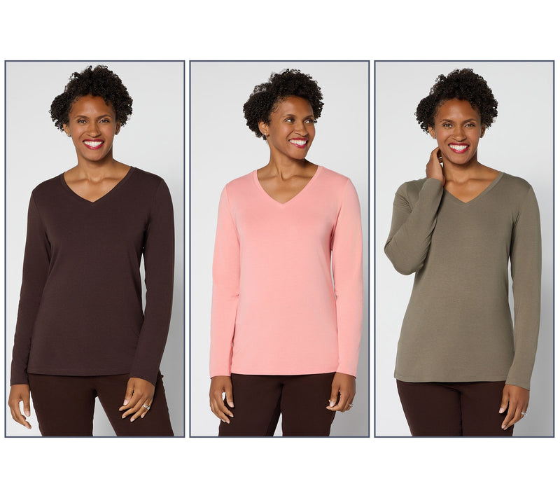 Denim & Co. Essentials So Soft Jersey 3-Pack V-Neck Tops — View 4