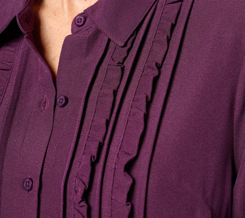 Denim & Co. Heritage Ruffle-Front Puff-Sleeve Button-Up Top — View 11
