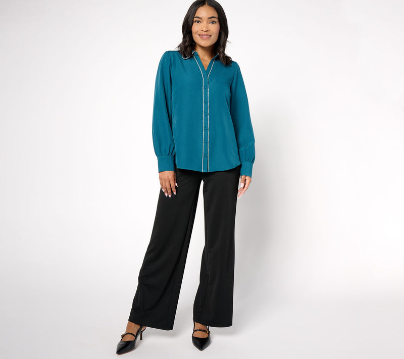 Denim & Co. Signature Button Up Sparkle Trim Top — View 3