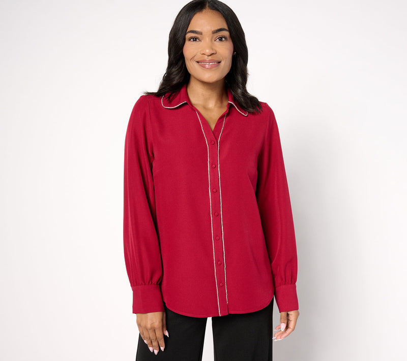 Denim & Co. Signature Button Up Sparkle Trim Top — View 9