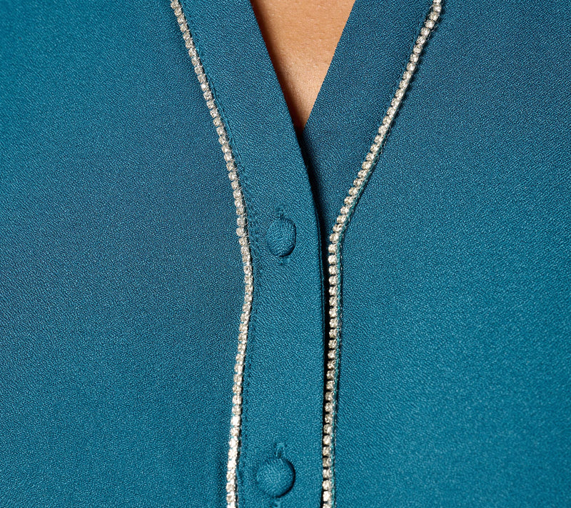 Denim & Co. Signature Button Up Sparkle Trim Top — View 4