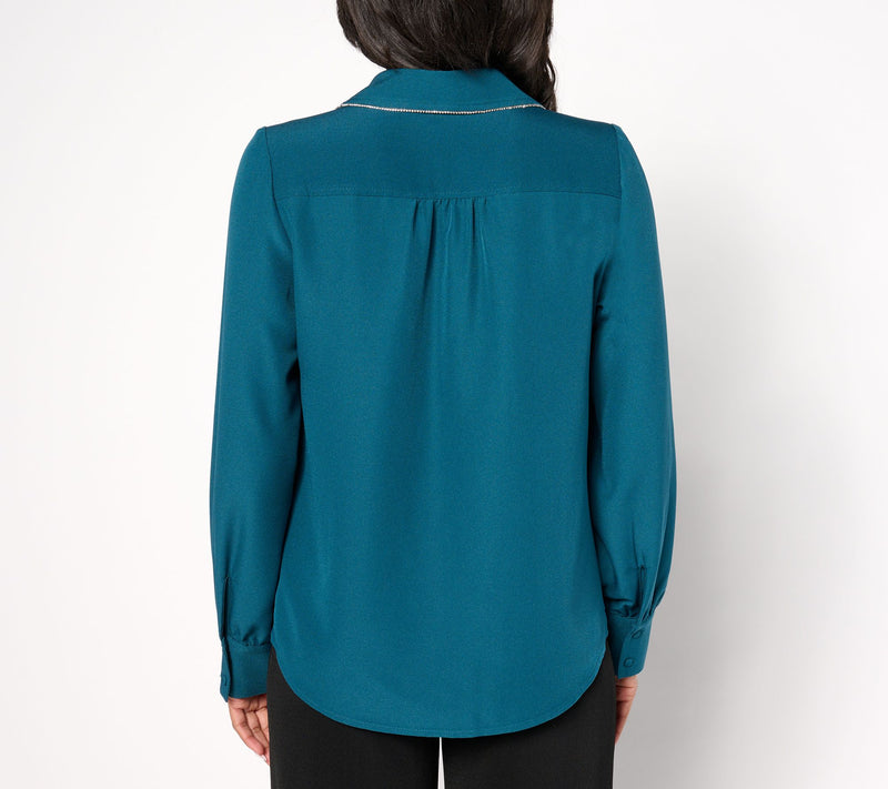 Denim & Co. Signature Button Up Sparkle Trim Top — View 2
