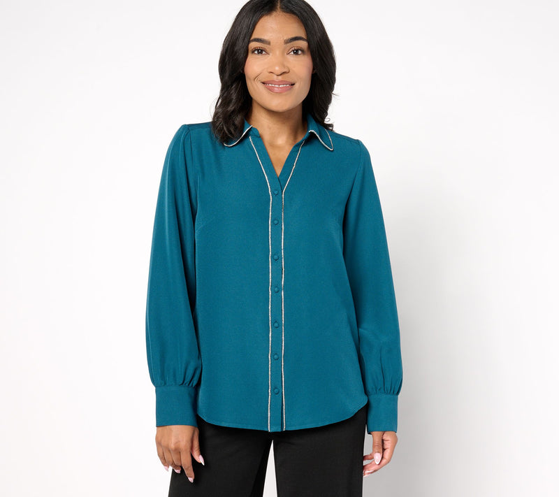 Denim & Co. Signature Button Up Sparkle Trim Top — View 10