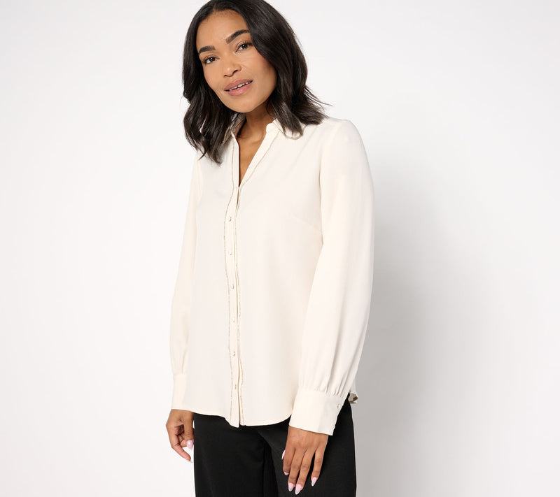 Denim & Co. Signature Button Up Sparkle Trim Top — View 11