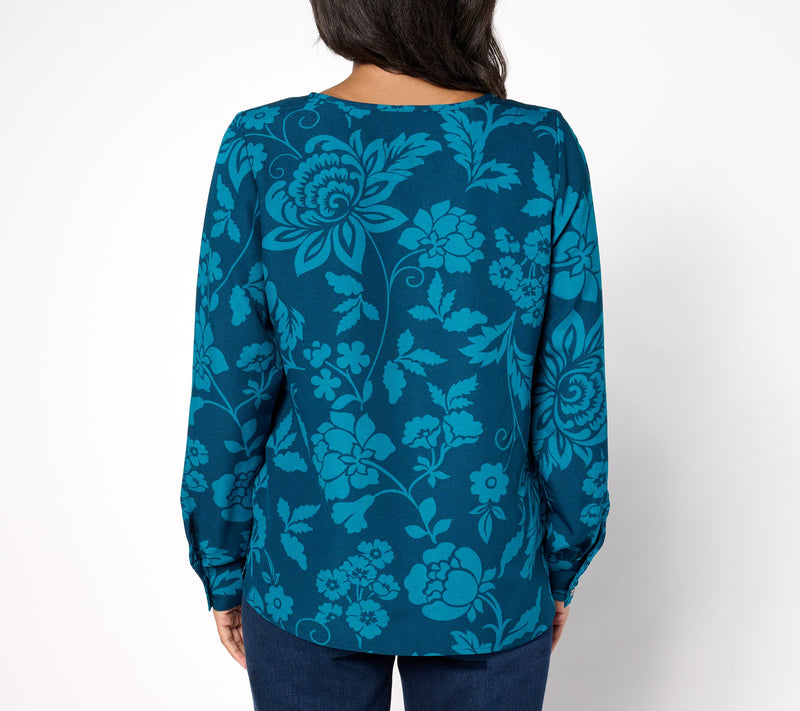 Denim & Co. Signature Scoop Neck Blouson Sleeve Printed Top — View 9