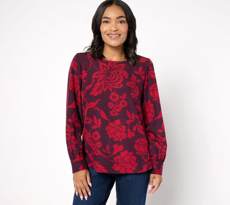 Denim & Co. Signature Scoop Neck Blouson Sleeve Printed Top — View 5