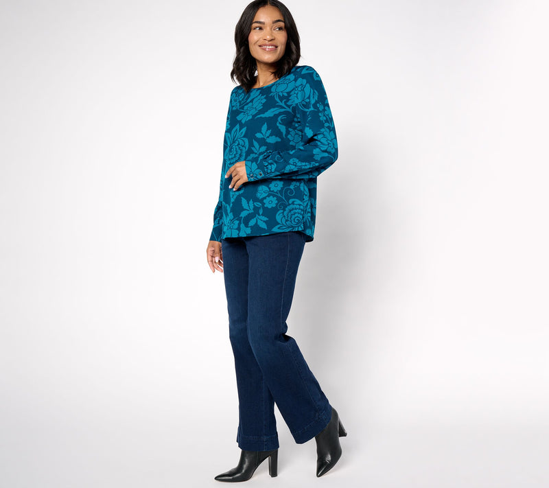 Denim & Co. Signature Scoop Neck Blouson Sleeve Printed Top — View 10