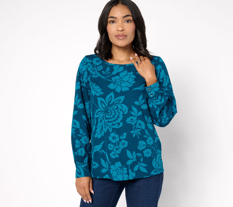 Denim & Co. Signature Scoop Neck Blouson Sleeve Printed Top — Main view