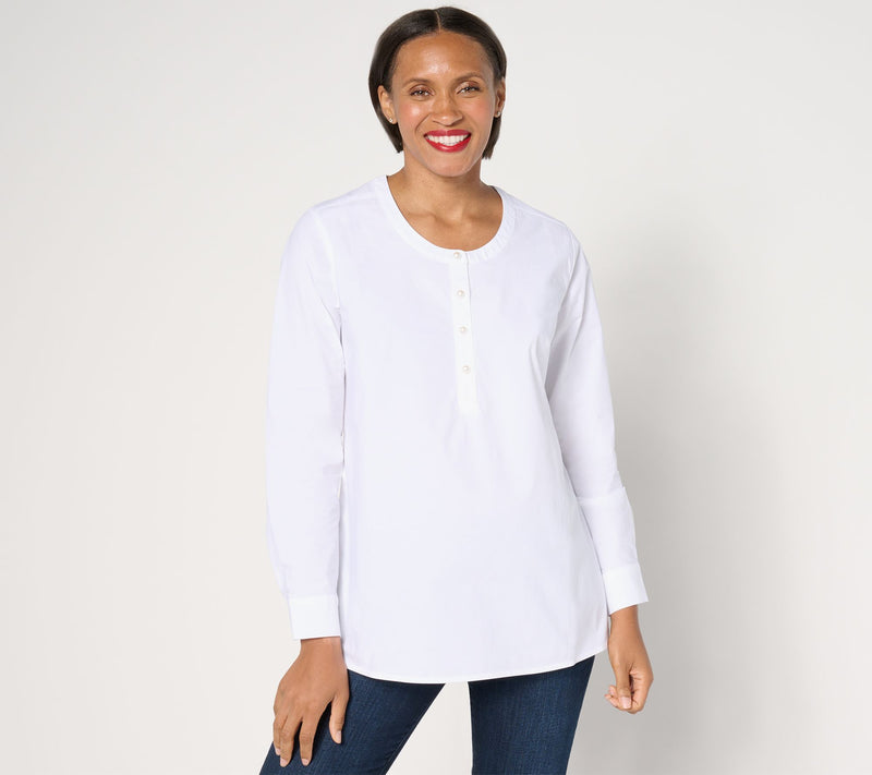 Denim & Co. Regular Poplin Tunic with Pearl Buttons — View 10