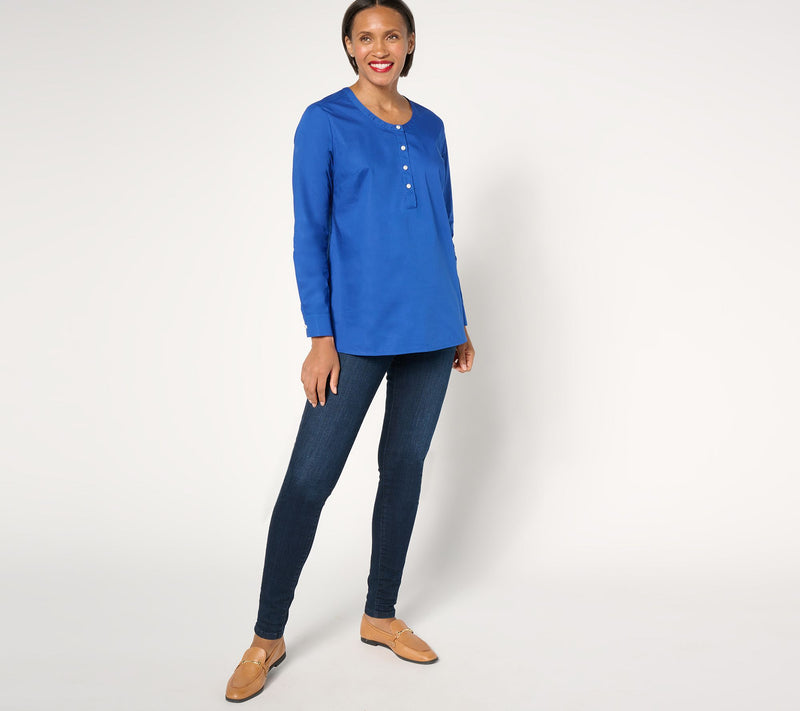 Denim & Co. Regular Poplin Tunic with Pearl Buttons — View 4