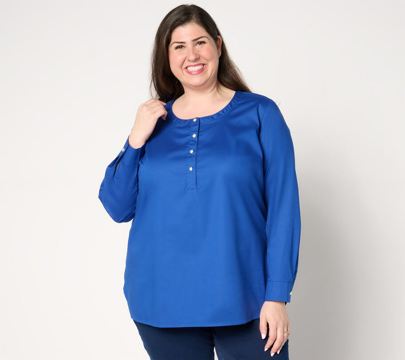 Denim & Co. Regular Poplin Tunic with Pearl Buttons — View 2
