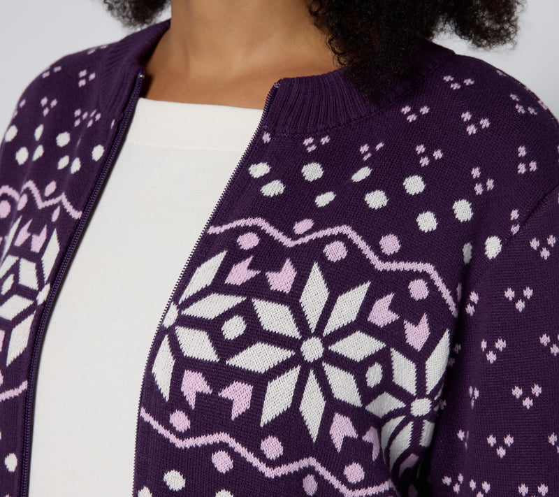 Denim & Co. Archives Zip Front Placed Motif Cardigan — View 8