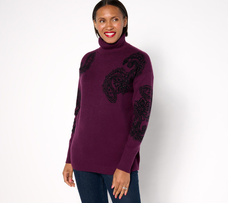 Denim & Co. Signature Jacquard Turtleneck Sweater — View 8