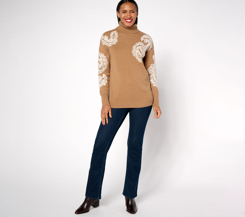 Denim & Co. Signature Jacquard Turtleneck Sweater — View 3