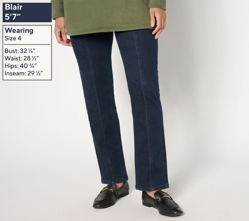 Denim & Co. Regular Indigo Cozy Touch Straight Leg Jean w/ Seaming — View 7