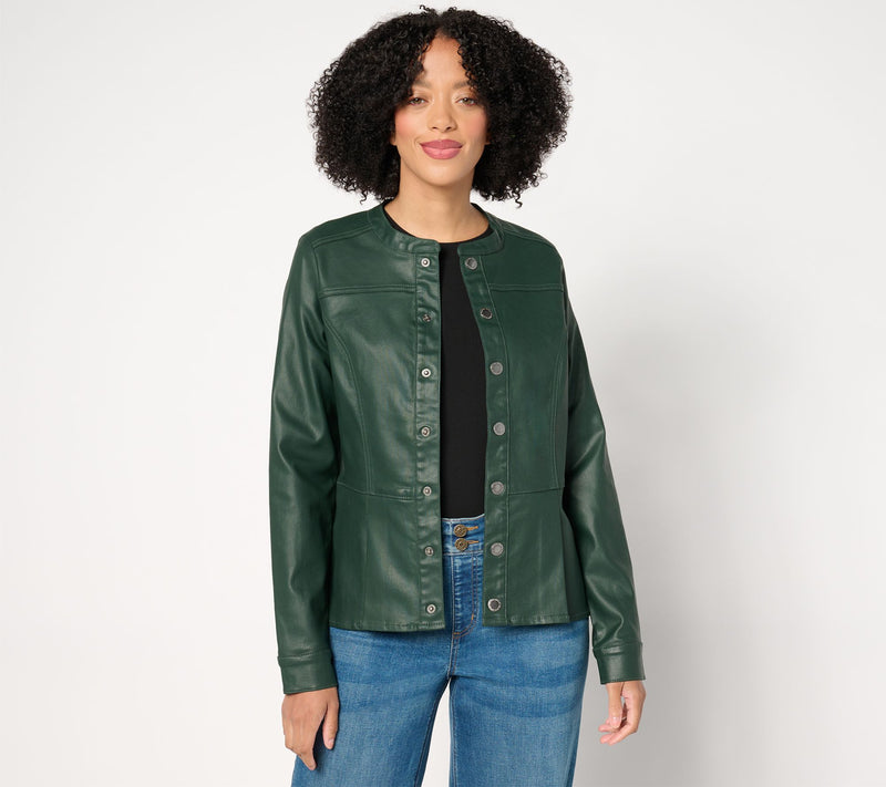Susan Graver Coated Denim Peplum Jacket — View 7