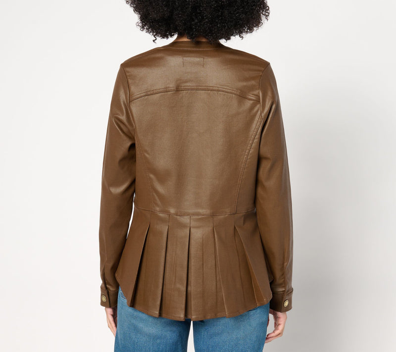 Susan Graver Coated Denim Peplum Jacket — View 10