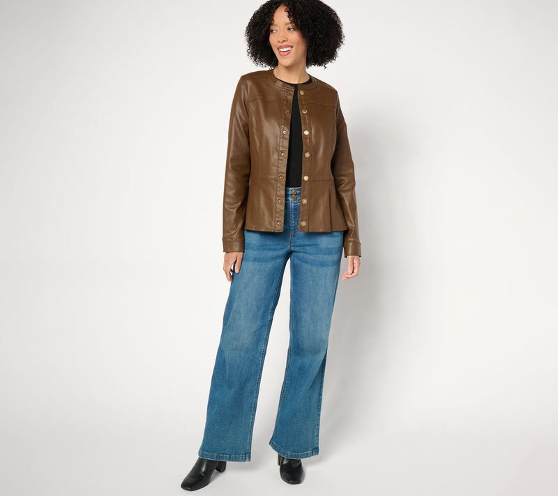 Susan Graver Coated Denim Peplum Jacket — View 11