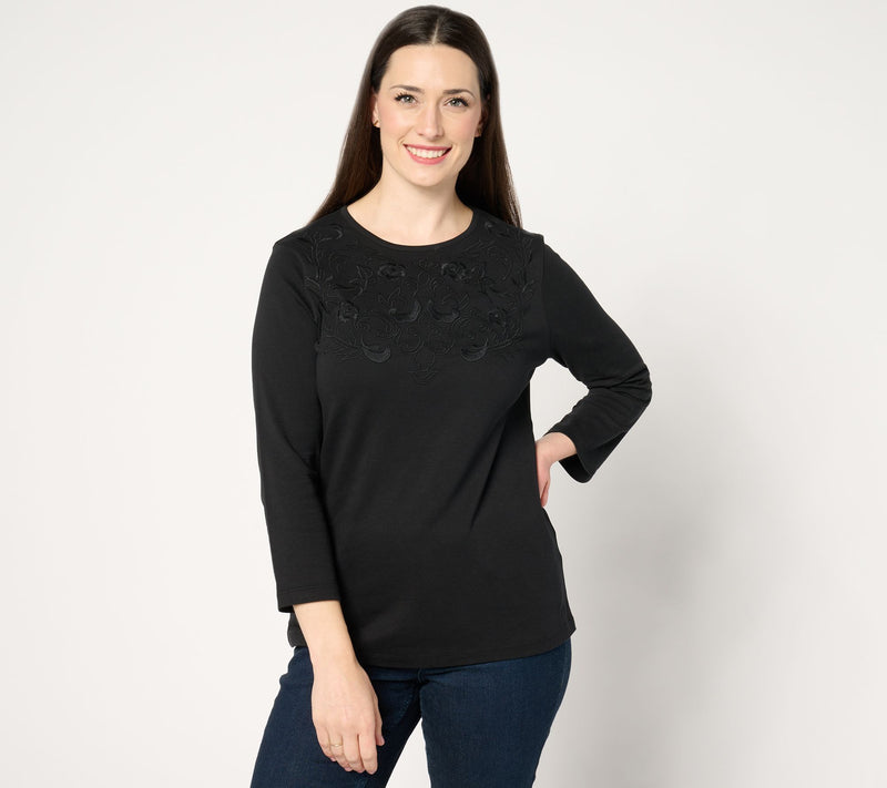 BEAUTIFUL by Lawrence Zarian Embroidered Knit 3/4-Sleeve Top — View 9