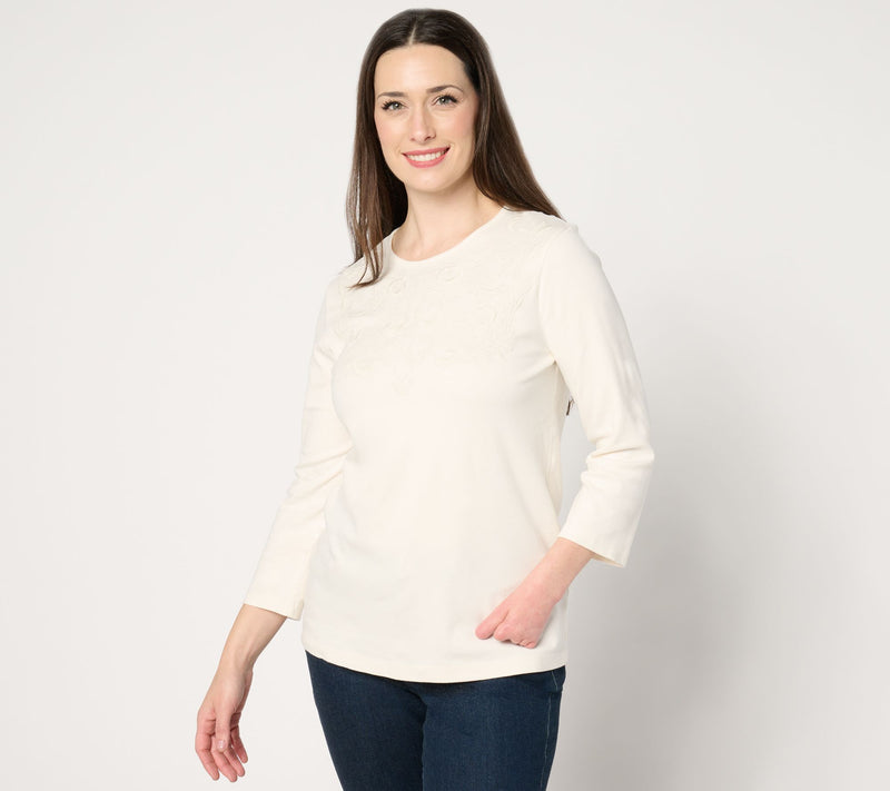 BEAUTIFUL by Lawrence Zarian Embroidered Knit 3/4-Sleeve Top — View 5