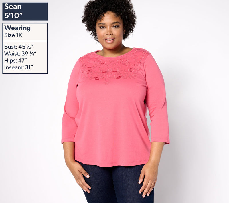 BEAUTIFUL by Lawrence Zarian Embroidered Knit 3/4-Sleeve Top — View 10