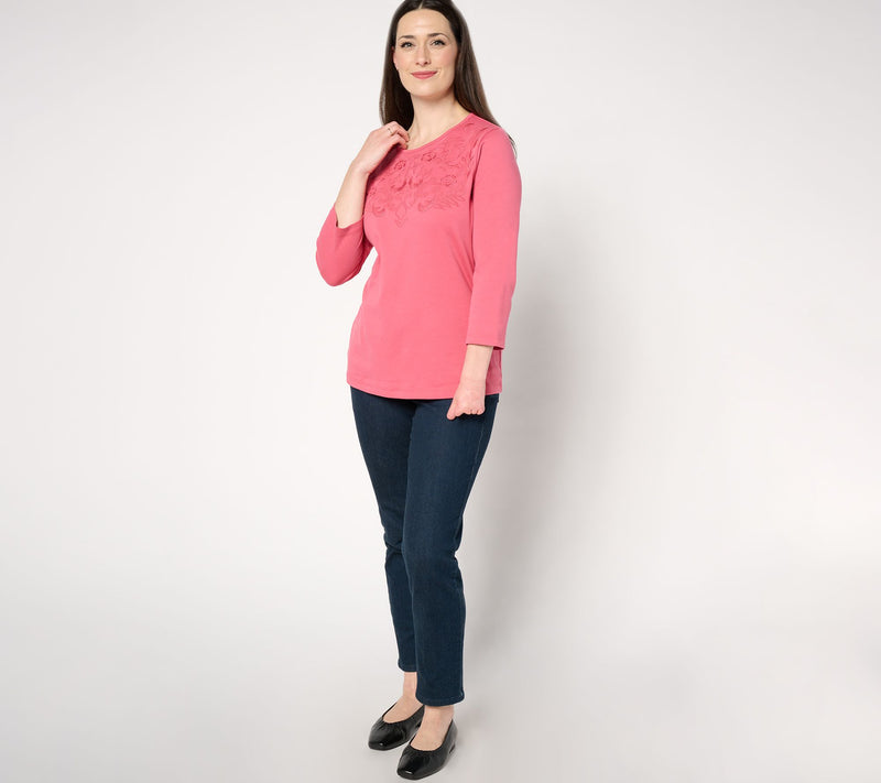 BEAUTIFUL by Lawrence Zarian Embroidered Knit 3/4-Sleeve Top — View 13