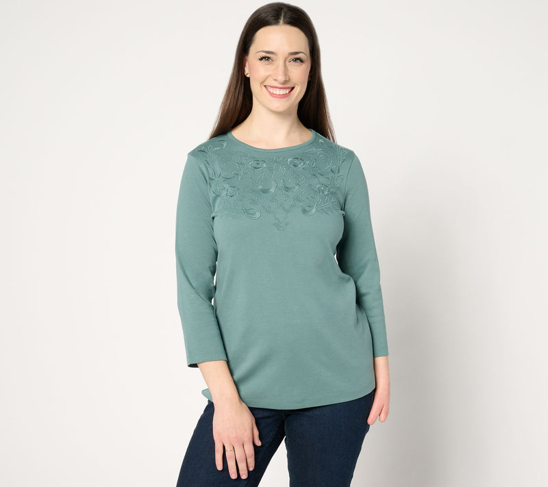BEAUTIFUL by Lawrence Zarian Embroidered Knit 3/4-Sleeve Top — View 7