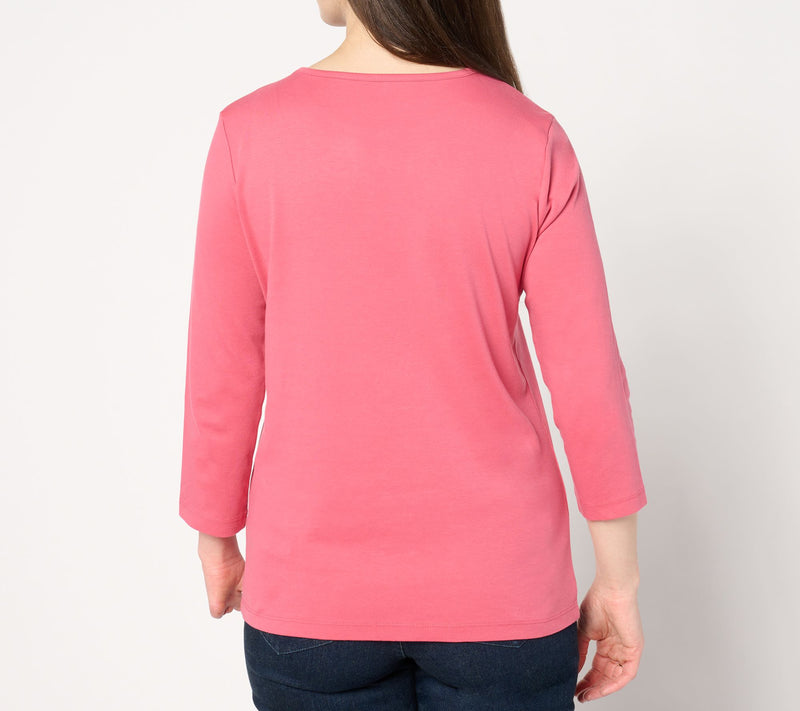 BEAUTIFUL by Lawrence Zarian Embroidered Knit 3/4-Sleeve Top — View 12