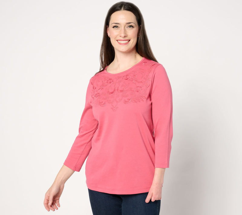 BEAUTIFUL by Lawrence Zarian Embroidered Knit 3/4-Sleeve Top — View 3
